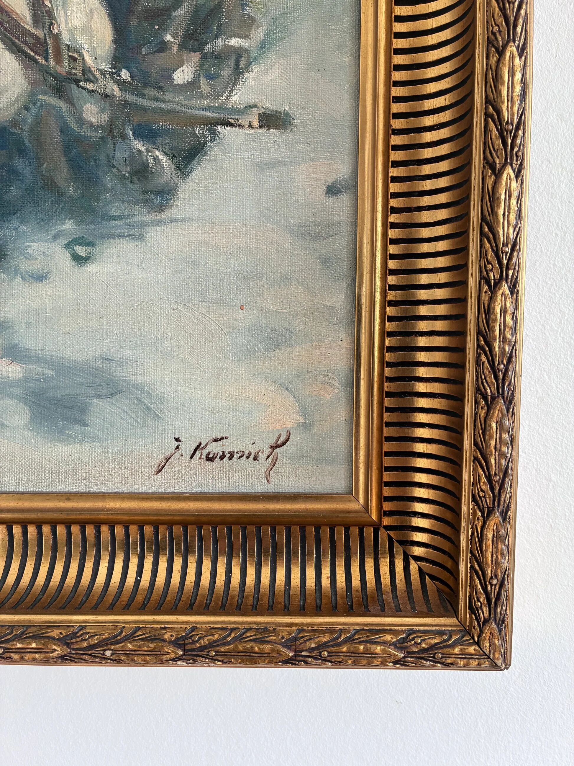 Peinture à l'huile vintage originale de cheval, grande œuvre d'art équestre signée pour mur.