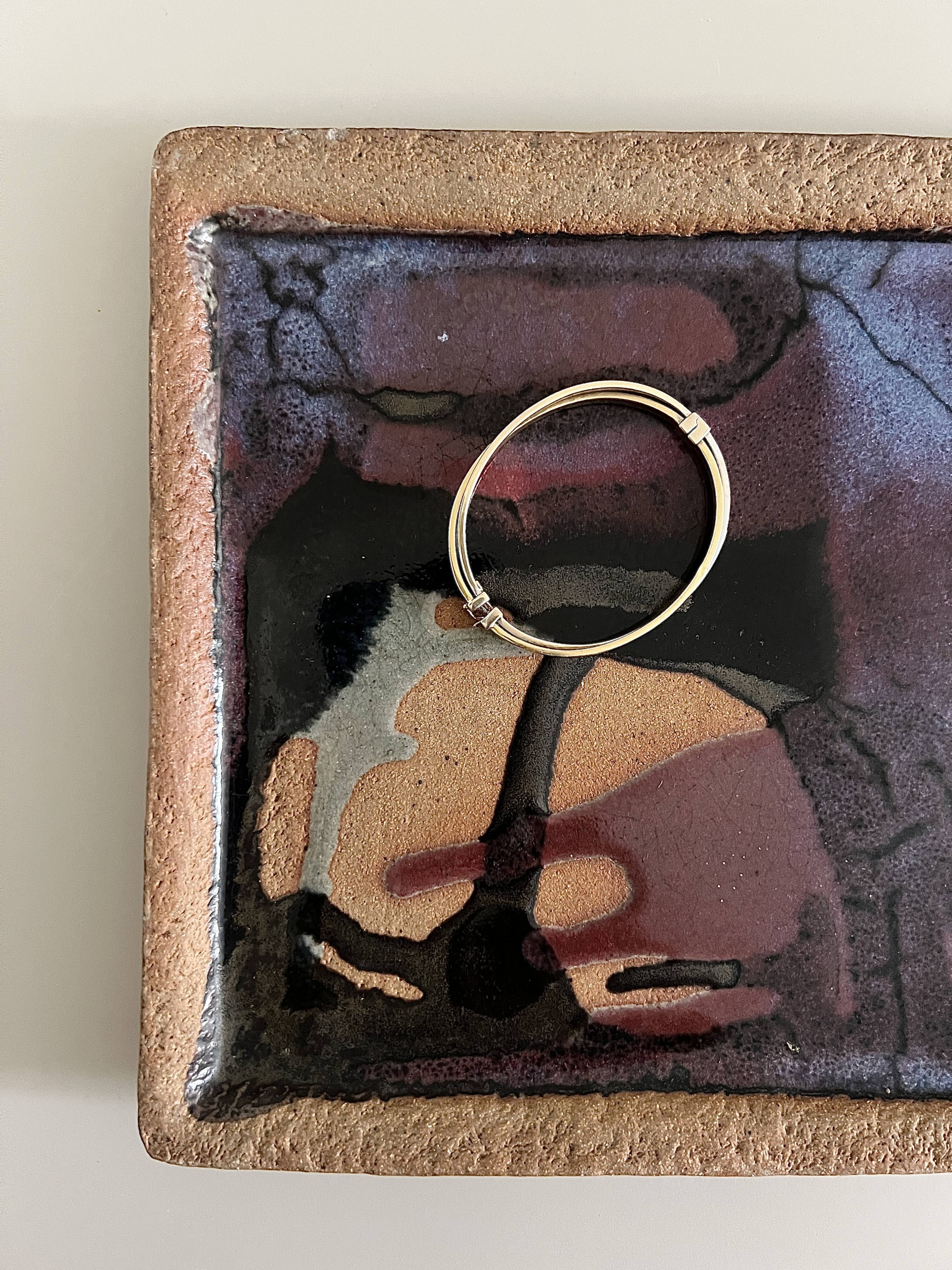 Square trinket dish in glazed ceramic, signed by F. Baudet, France 1970