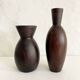 Ceramic vase painted brown (wood effect), elongated model