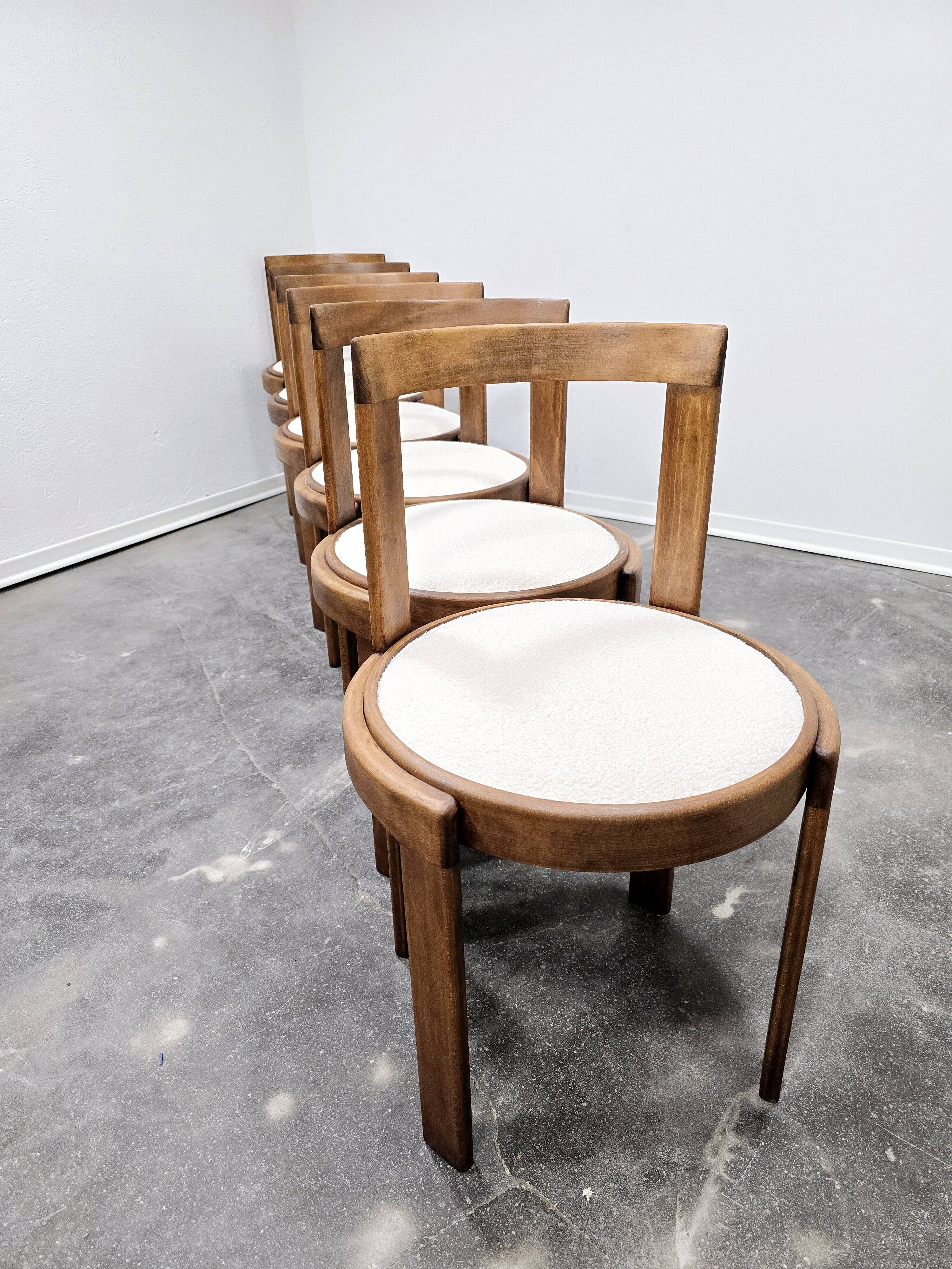 Chaises de salle à manger en bois courbé des années 1960, lot de 6