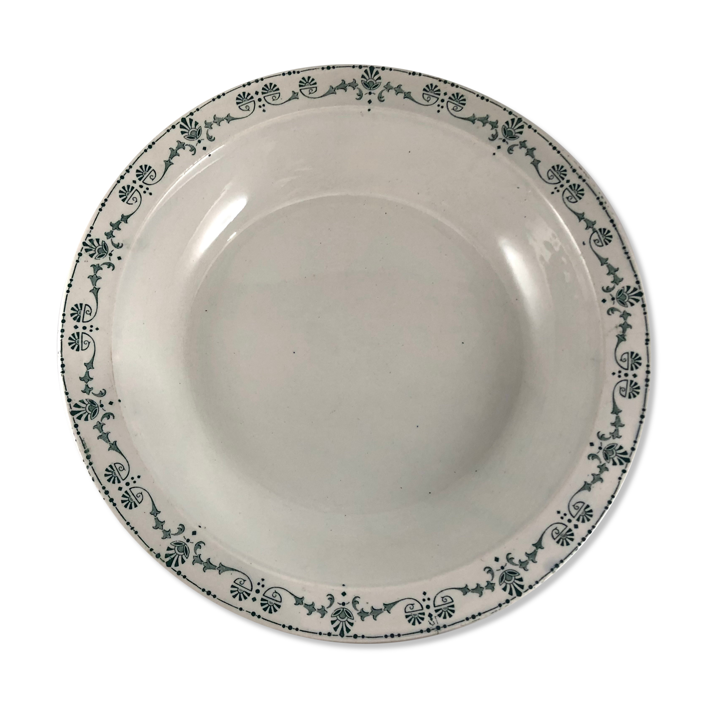 Flat round hollow 28,5cm iron earth Gien Etruscan