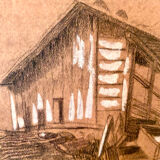 Frame early XX gilded wood water mill signed