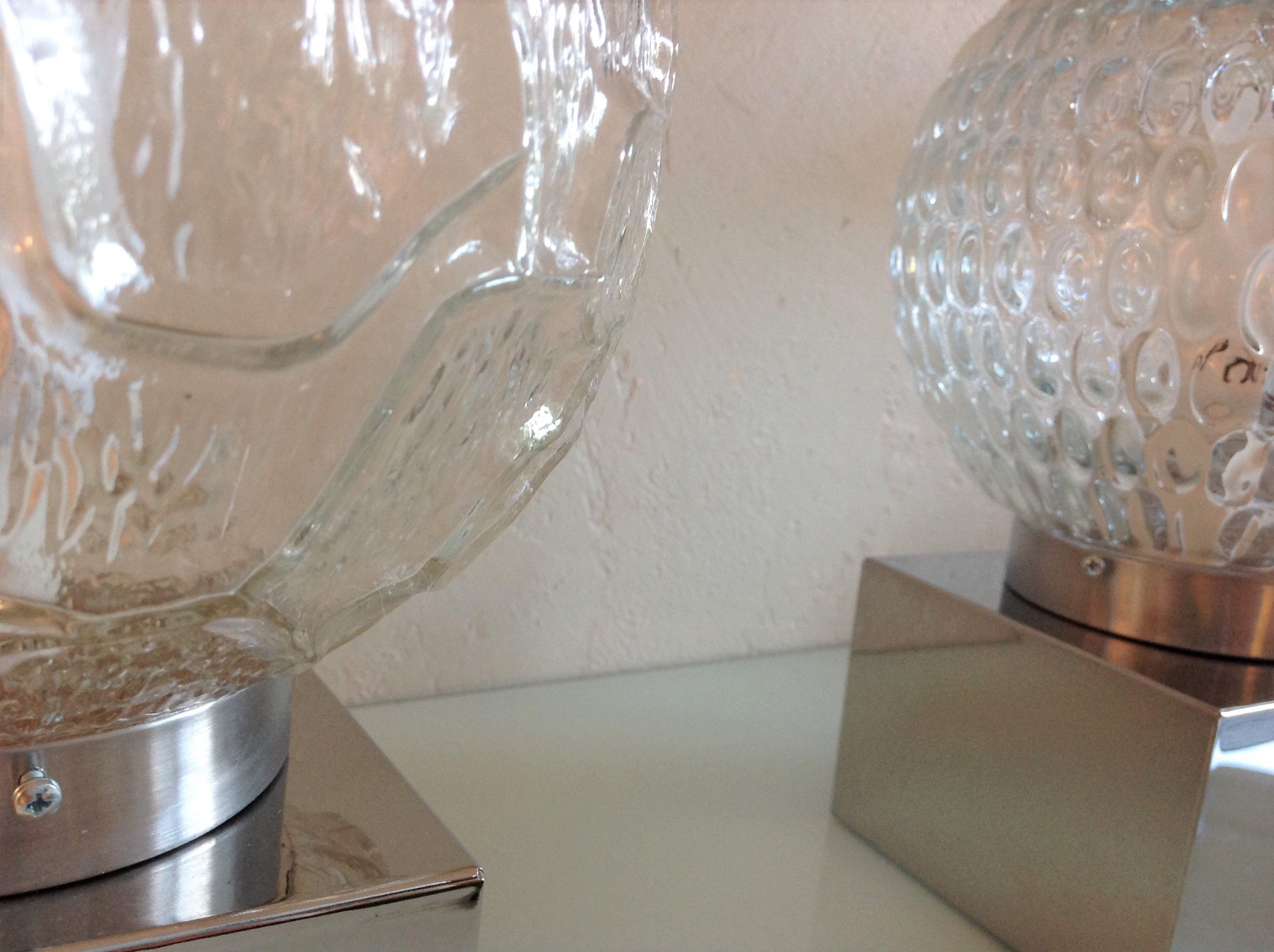 Pair of globe bedside lamps in glass and chrome/vintage metal 70-80