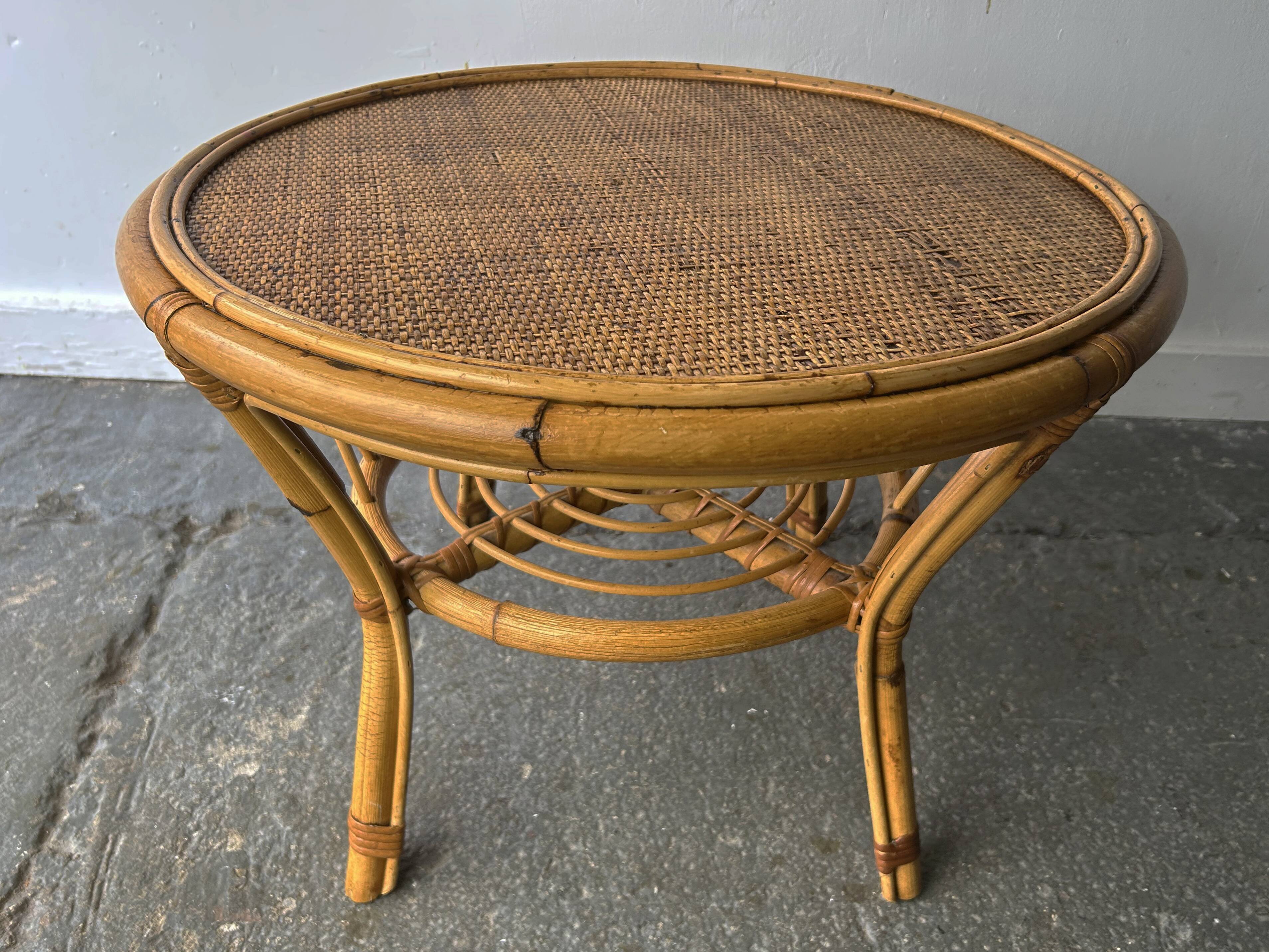 Italian Vintage Bamboo & Rattan Coffee / Occasional Table  c 1960/70s