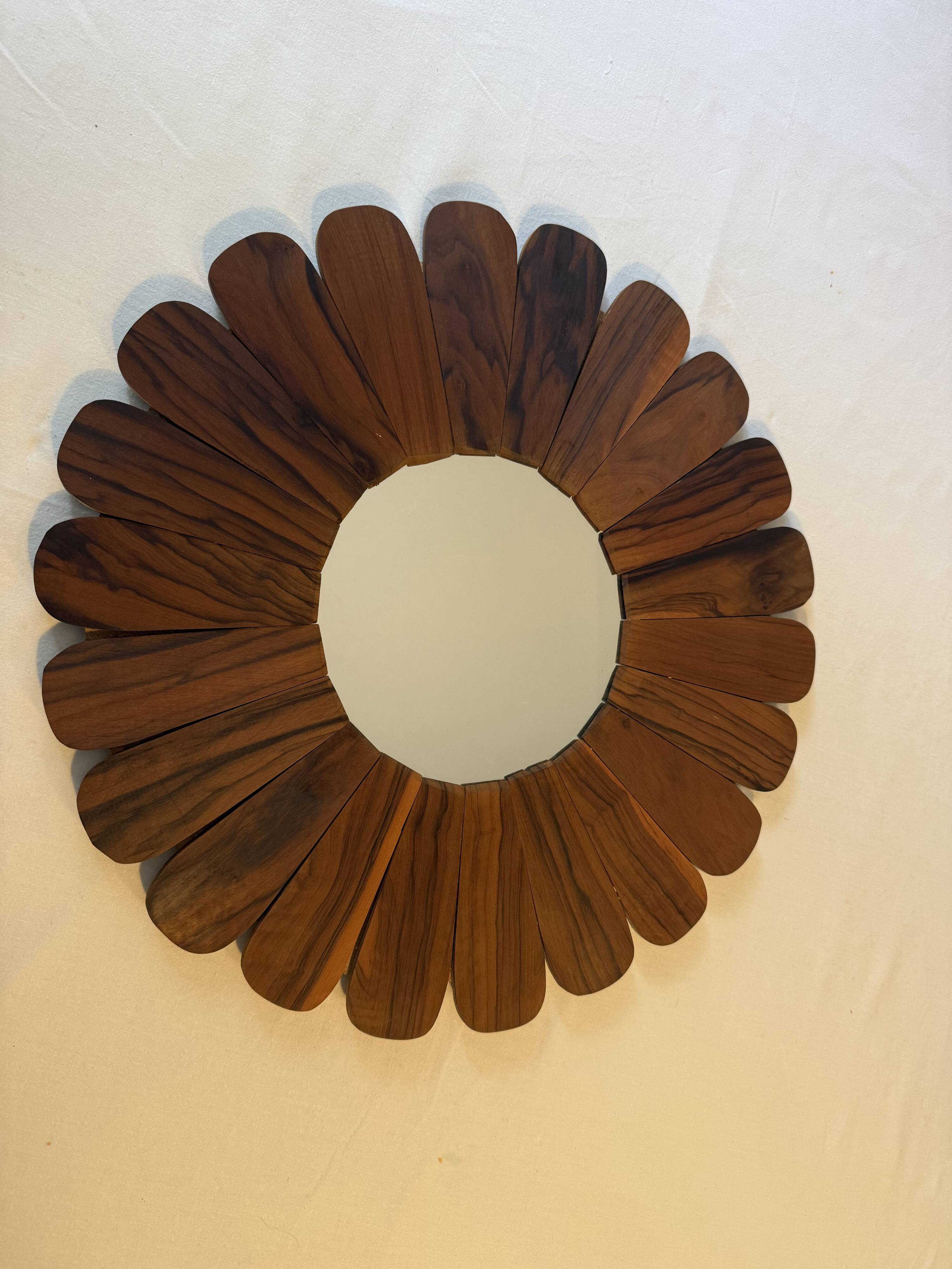 Miroir soleil fleur en bois, style vintage