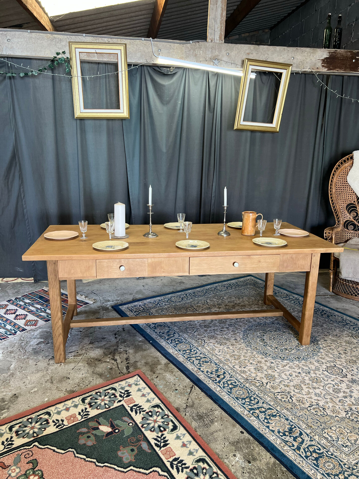 Table de ferme ancienne en chêne massif restaurée