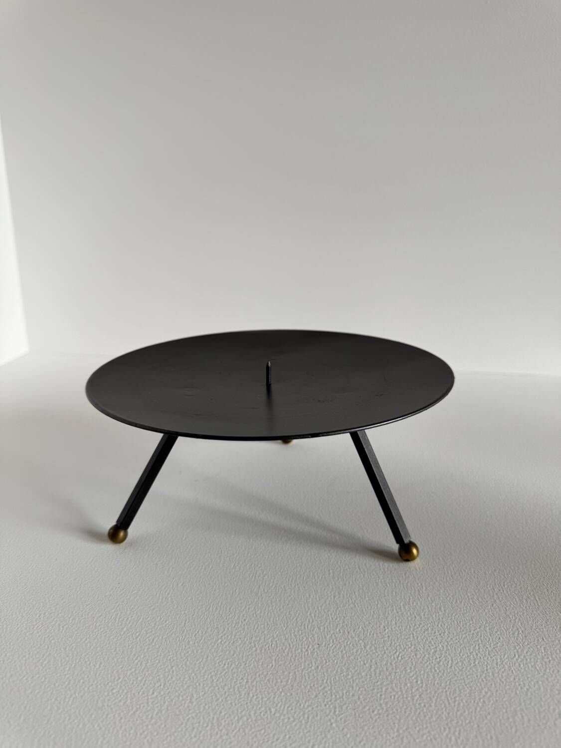 Vintage Modernist Large Sized Black Metal Candle Holder