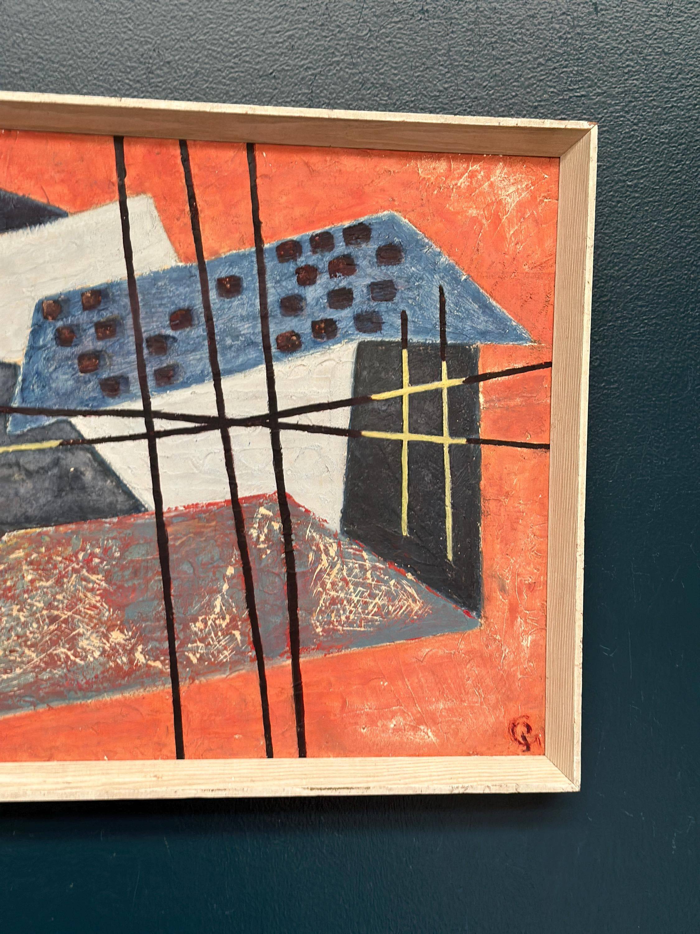 Original Swedish Abstract Oil on Panel – “Roofscape” – Signed – Vintage