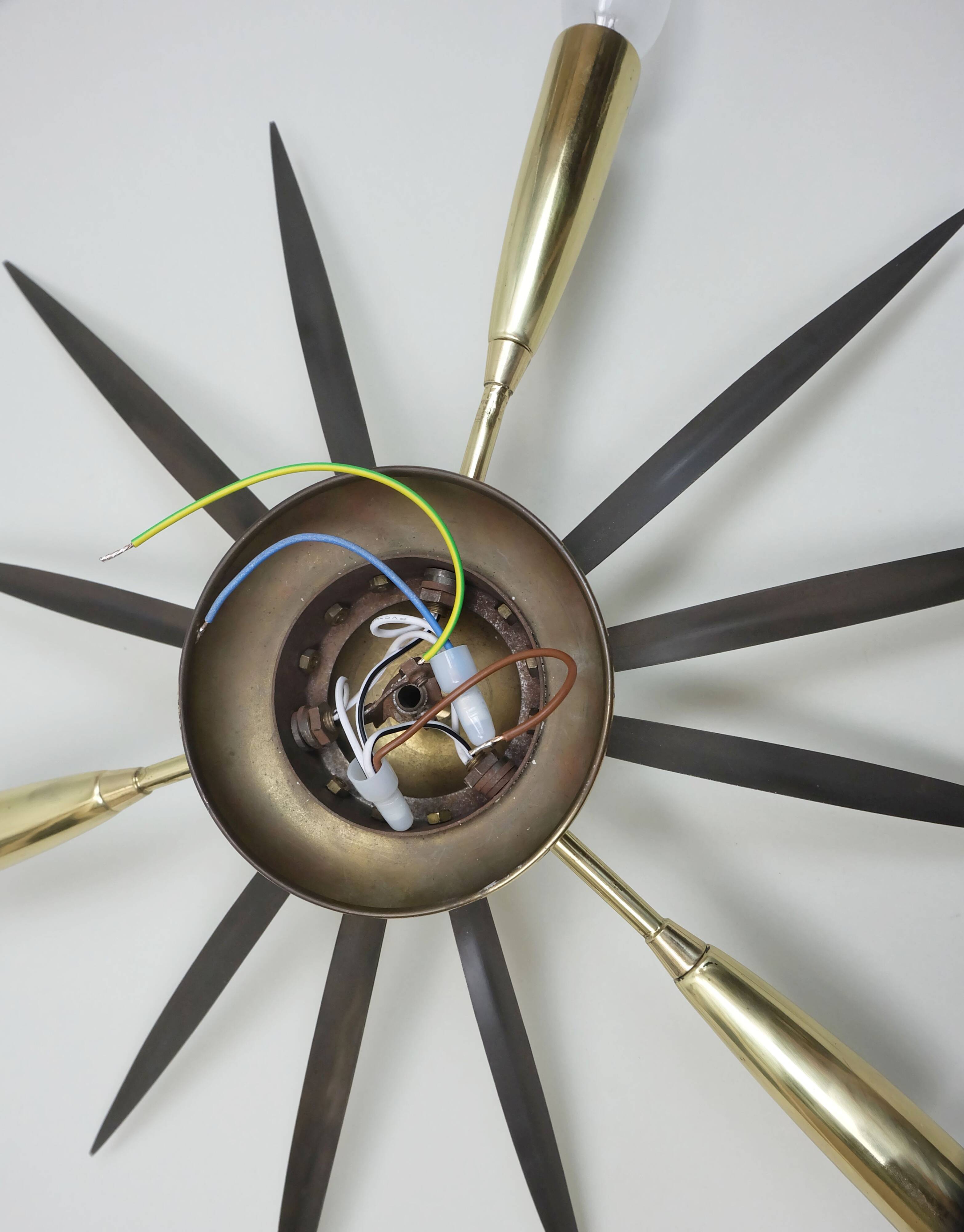 1950s mid century sputnik 3-light brass ceiling light