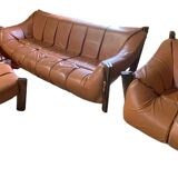 Percival lafer mp-211 sofa set with two armchairs and an ottoman in leather.