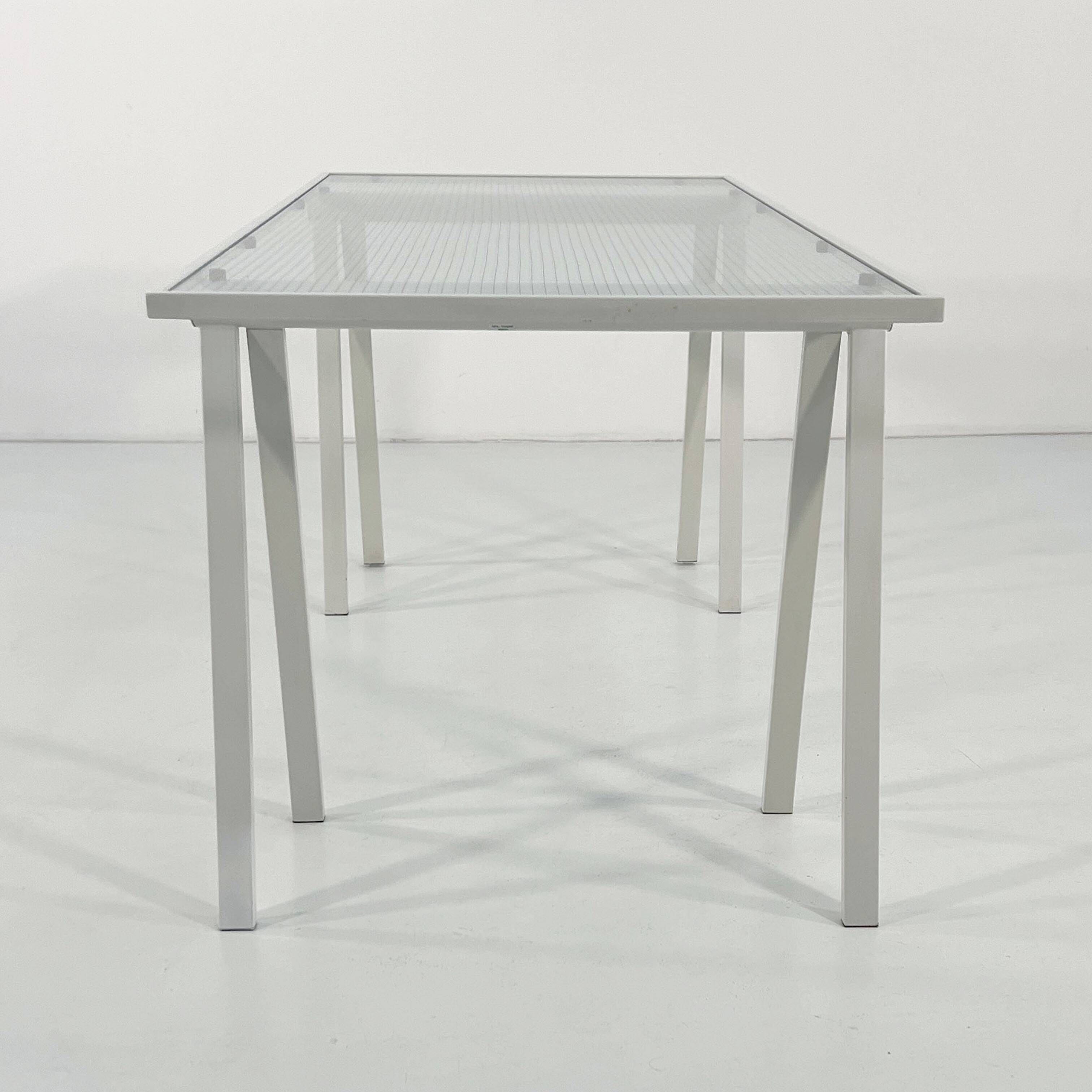 Glass and metal trestle desk by Rodney Kinsman for Bieffeplast, 80
