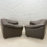 Comfortable Leolux Seal Brown Leather Lounge Chairs The Netherlands 1970s