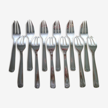 Coffret de 12 fourchettes à gateau en métal argenté Style Art Déco