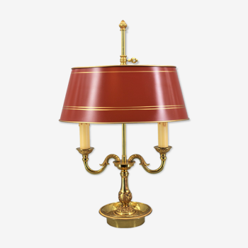 Lampe bouillotte en bronze massif doré style Louis XVI Abat jour Couleur Bordeaux "Lucien Gau"