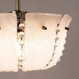 J.T. Kalmar Petite curved suspension basket, brass and glass, Austria, 1950s