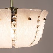 J.T. Kalmar Petite curved suspension basket, brass and glass, Austria, 1950s
