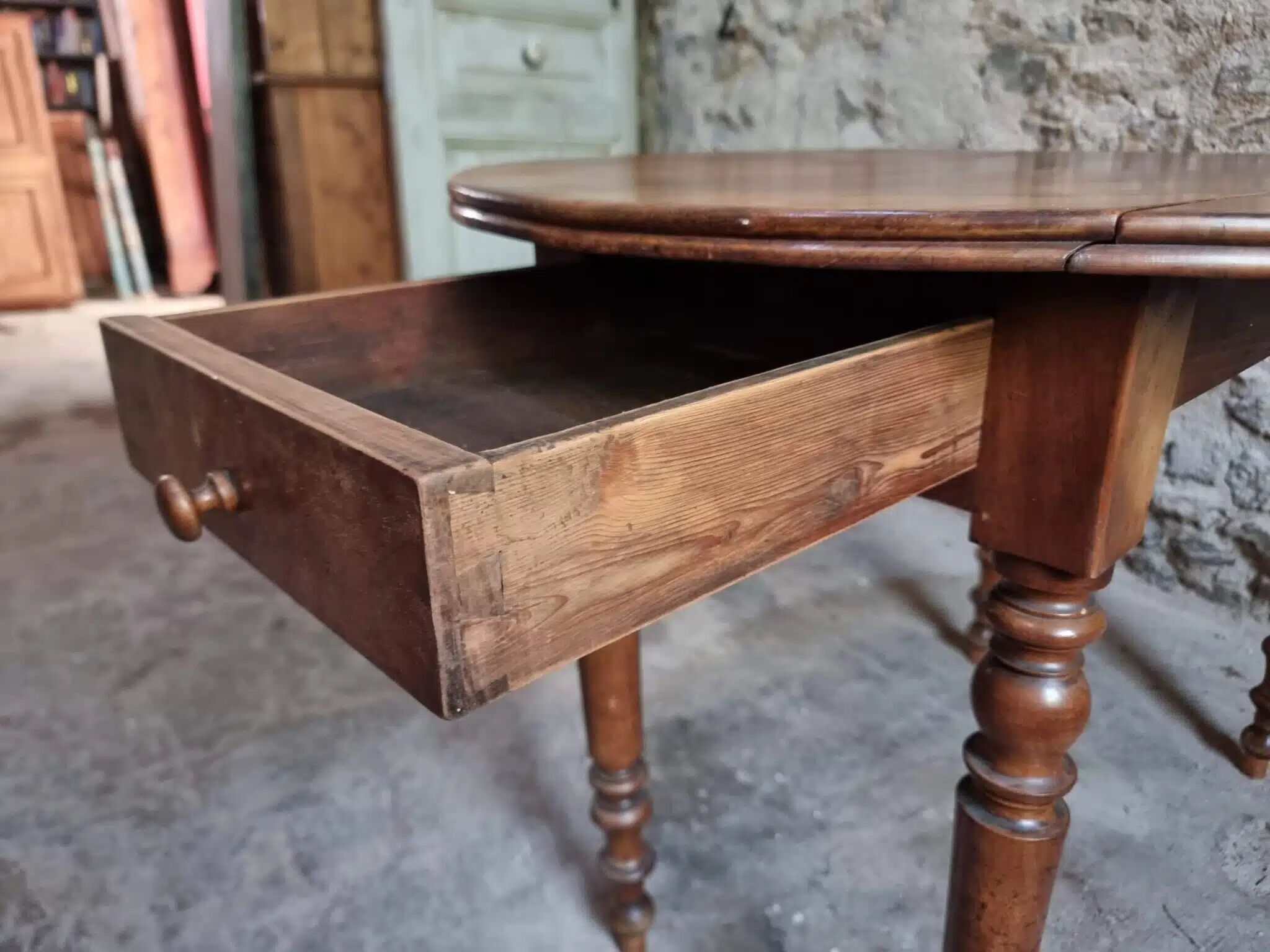 Antique French walnut folding dining table
