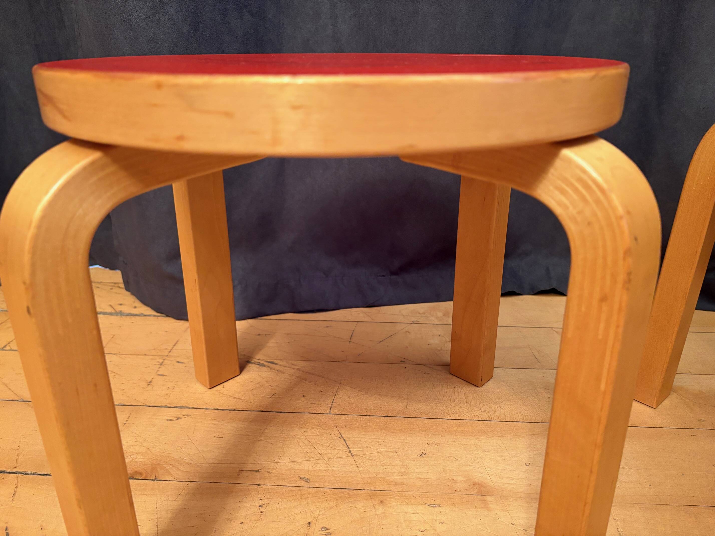 Pair of NE60 stools designed by Alvar Aalto, Artek, Finland, 1980s