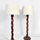 Pair of wooden floor lamps, 1920s.