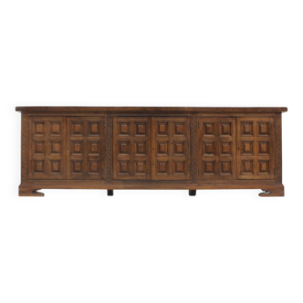 Spanish brutalist sideboard carved solid wood