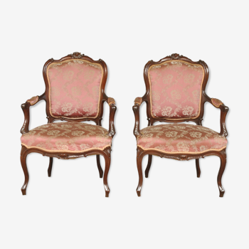 Pair of chairs convertible style Louis XV Walnut