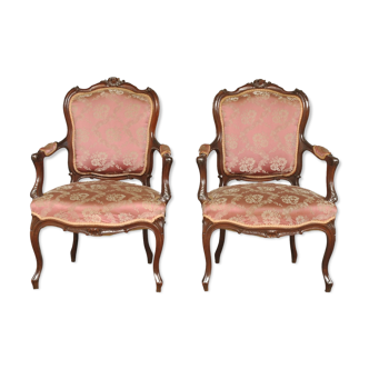 Pair of chairs convertible style Louis XV Walnut