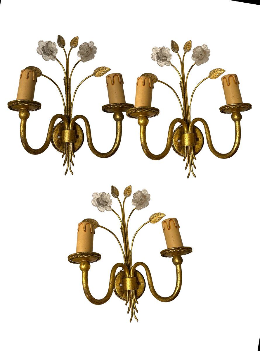Italian Murano Glass Gilded Sconces