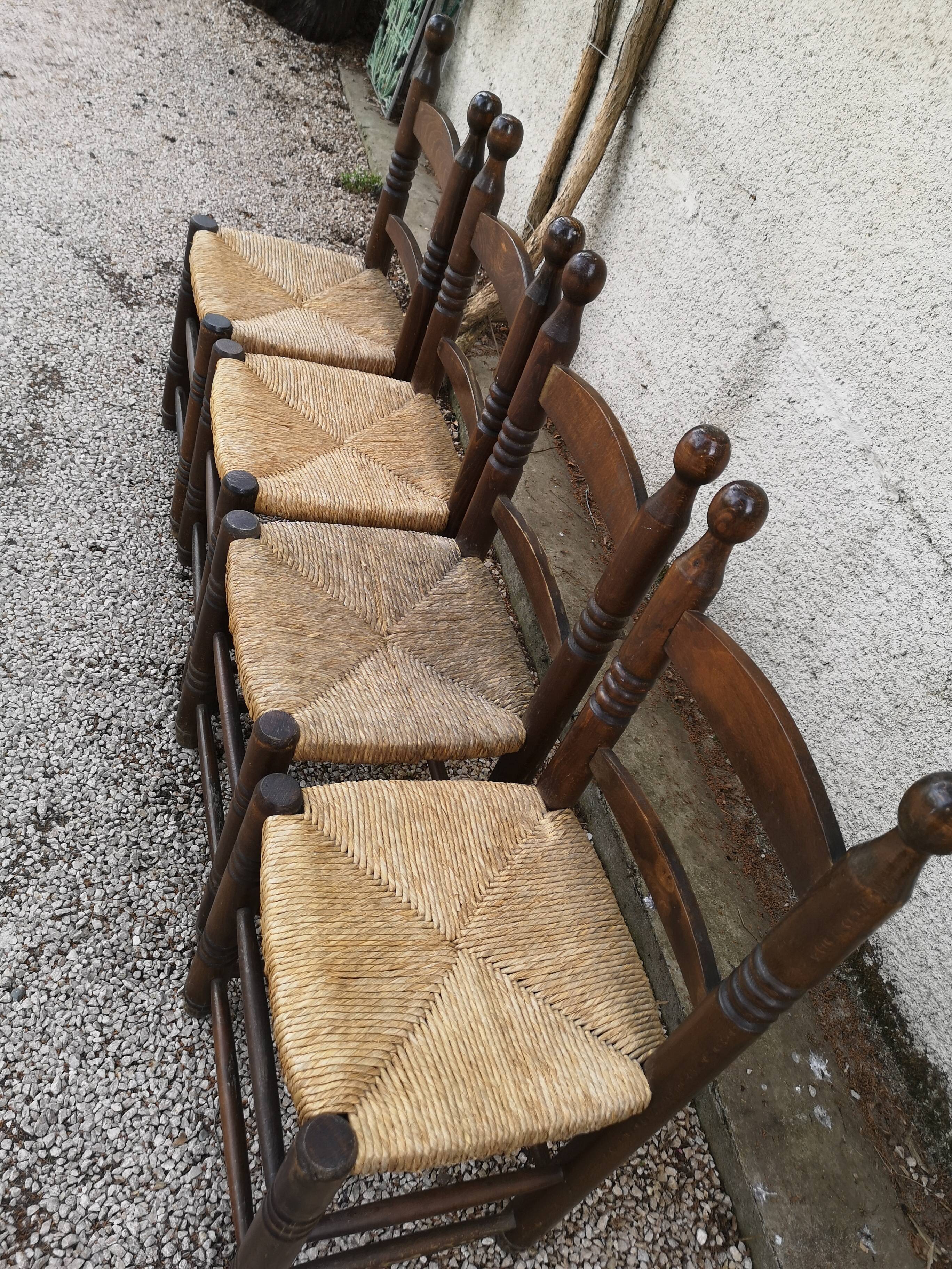 Set of 4 chairs in solid oak and straw