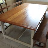 Rare old table with 2 drawers from southern Brittany and its benches