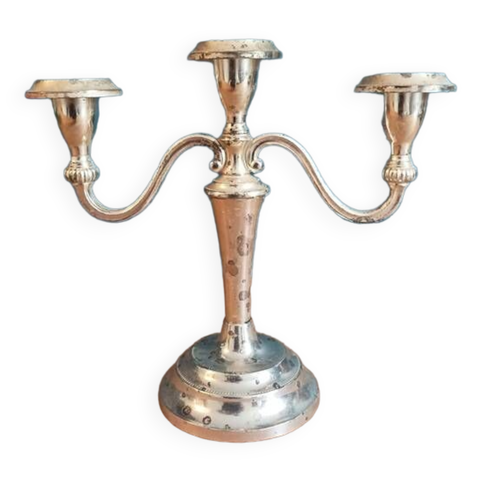 English candle holder triple pearl chandelier patinated chrome metal