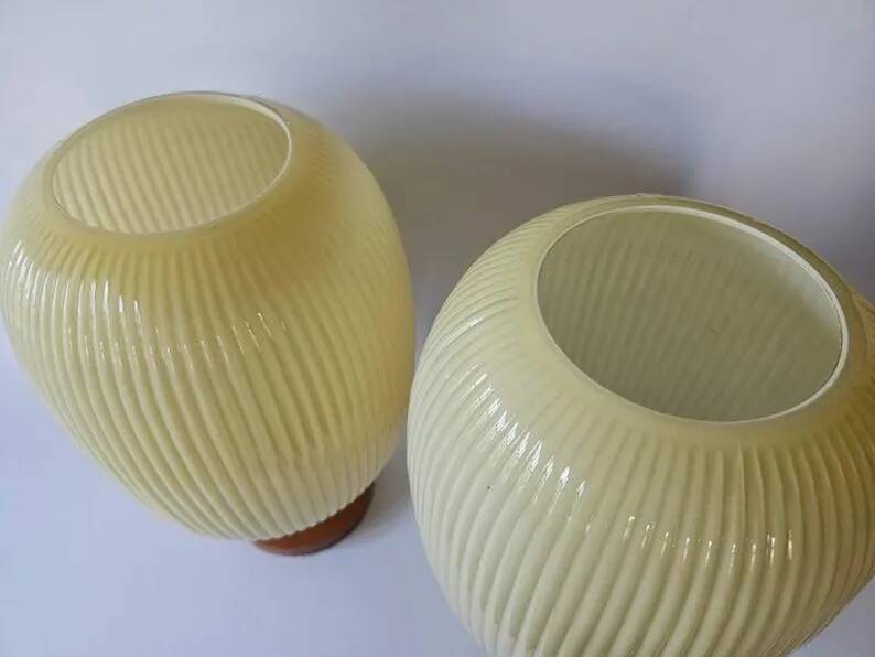 Rare Pair of Table Lamps, Glass and Wood, 1960s