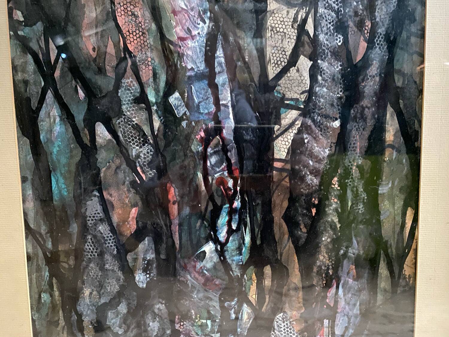 Old Abstract Oil On Paper Signed + Black Wood Frame #B548