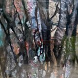 Old Abstract Oil On Paper Signed + Black Wood Frame #B548