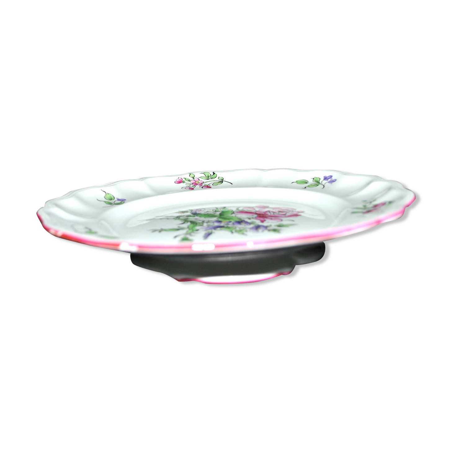 Round dish on pedestal - plate mounted flowered lamp lamp of luneville