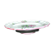 Round plate on pedestal, floral mounted dish, moonlight street lamp.