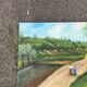 Oil painting landscape countryside signed Louroy - Characters