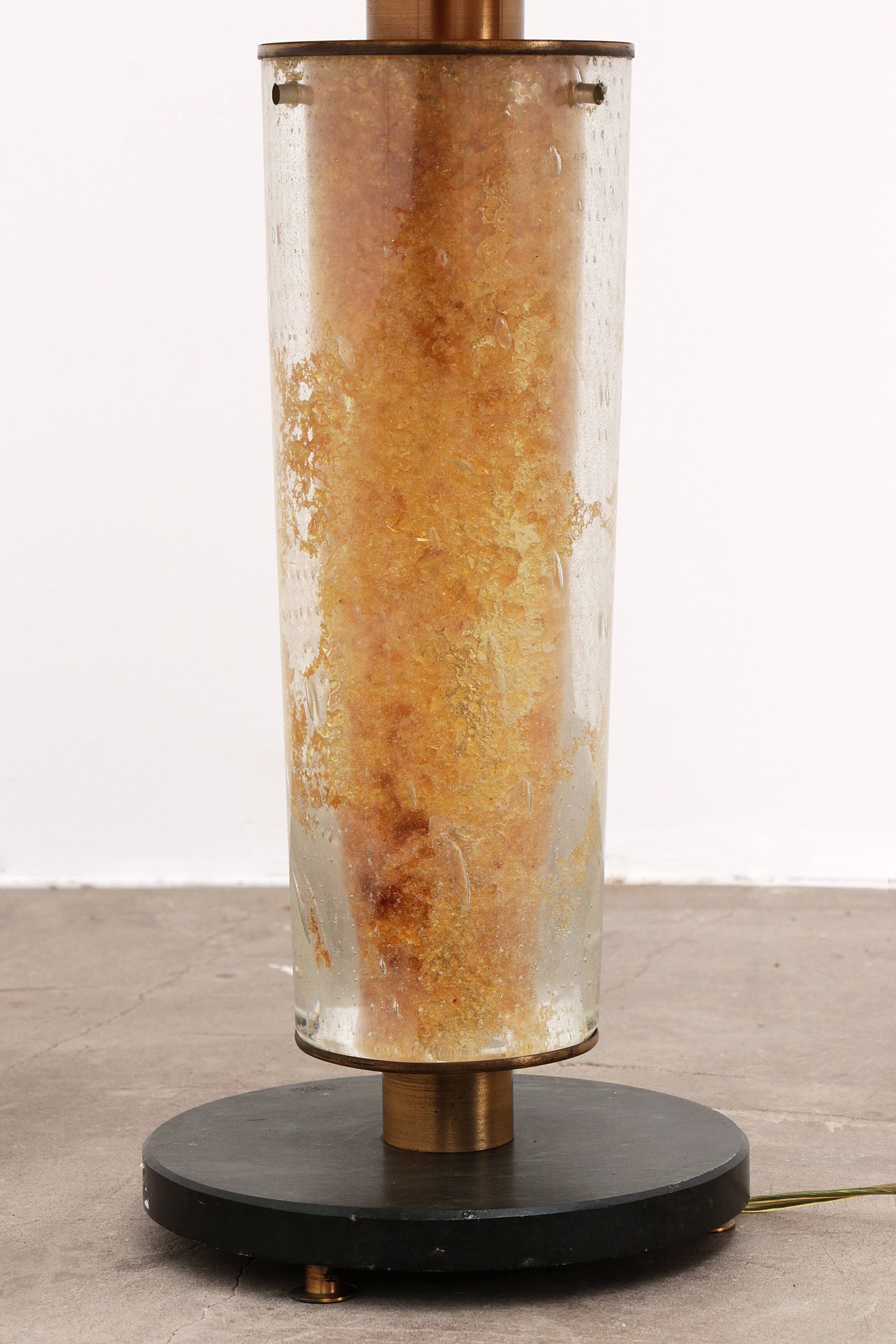 Brutalist Table Lamp Marble & Glass, Vintage 1980