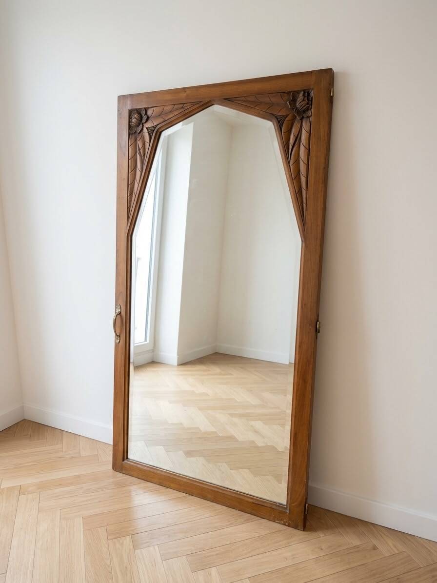 Antique Art Nouveau mirror in carved solid wood