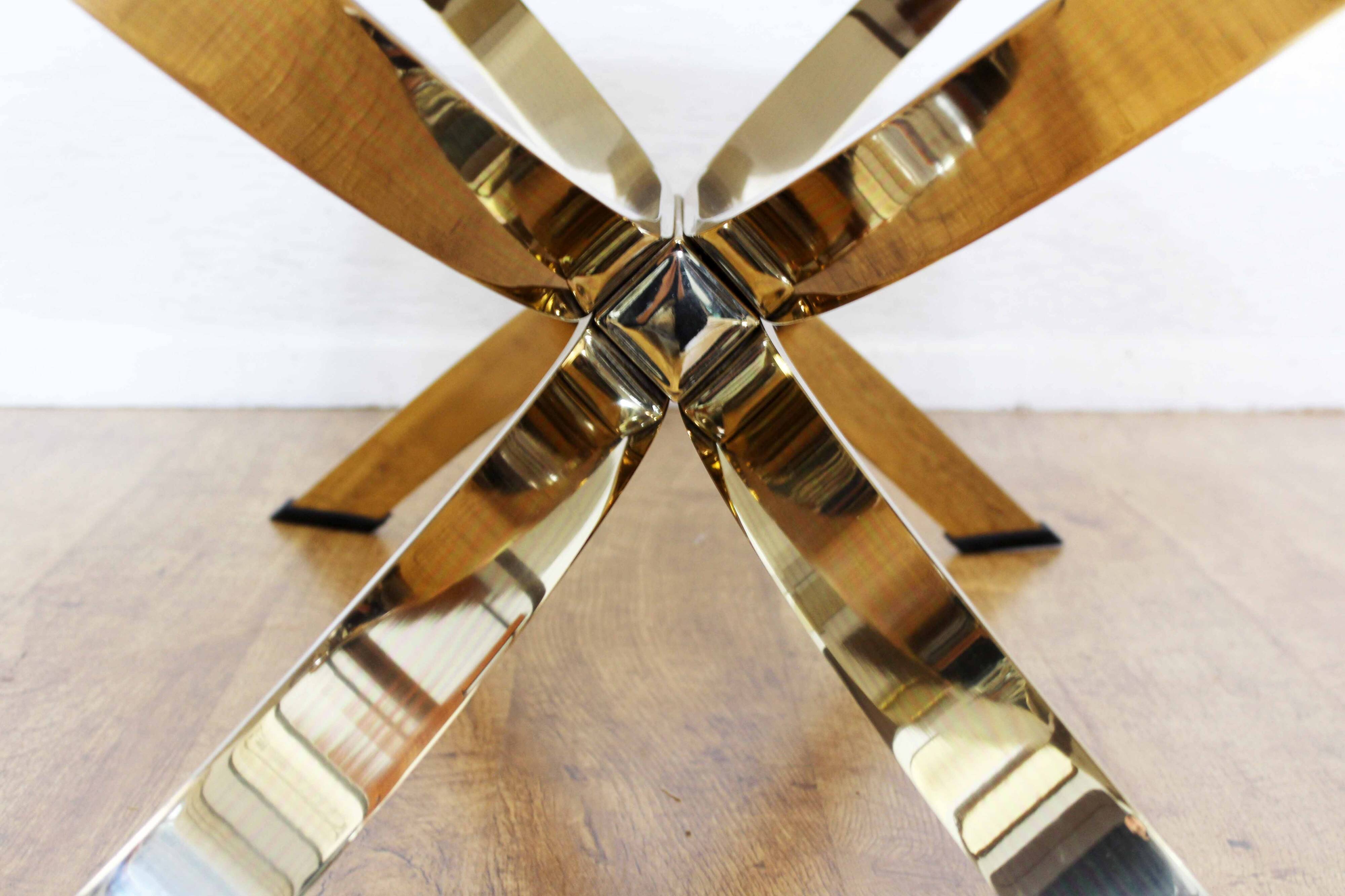 Italian coffee table in smoked glass and brass