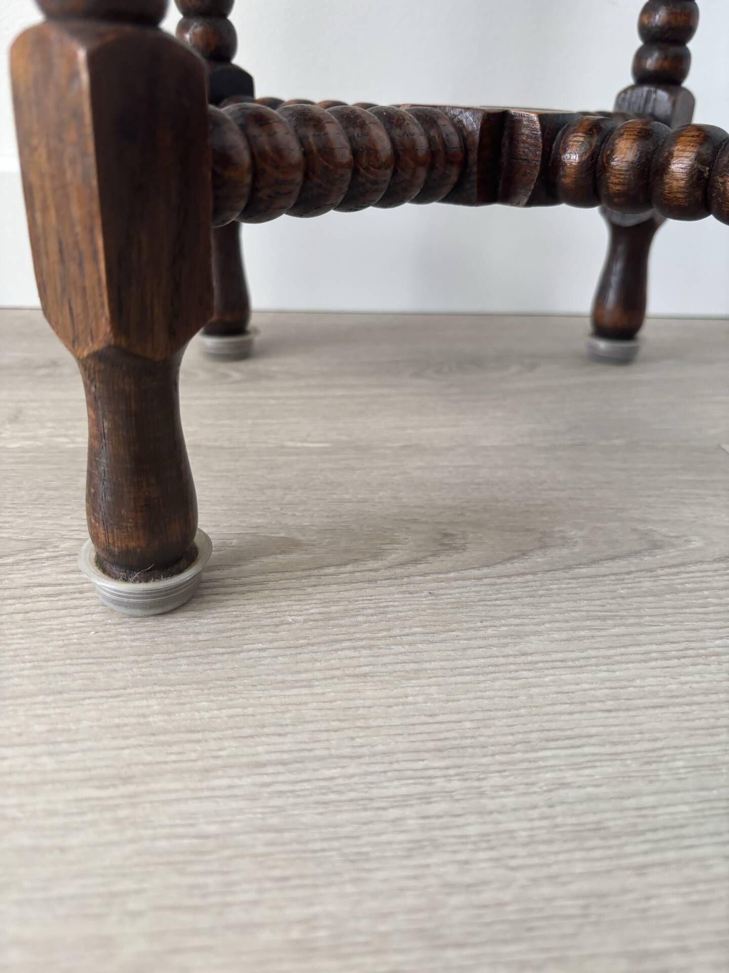 Small vintage turned wooden side table, round wooden accent table.