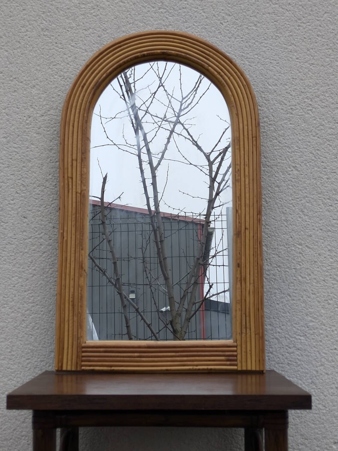 Vintage bamboo rattan mirror 1960 Italy