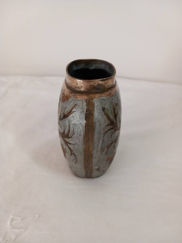 Enameled brass vase