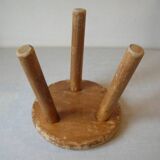 Old tripod stool with 3 wooden legs, painted floral decoration, flower bouquet