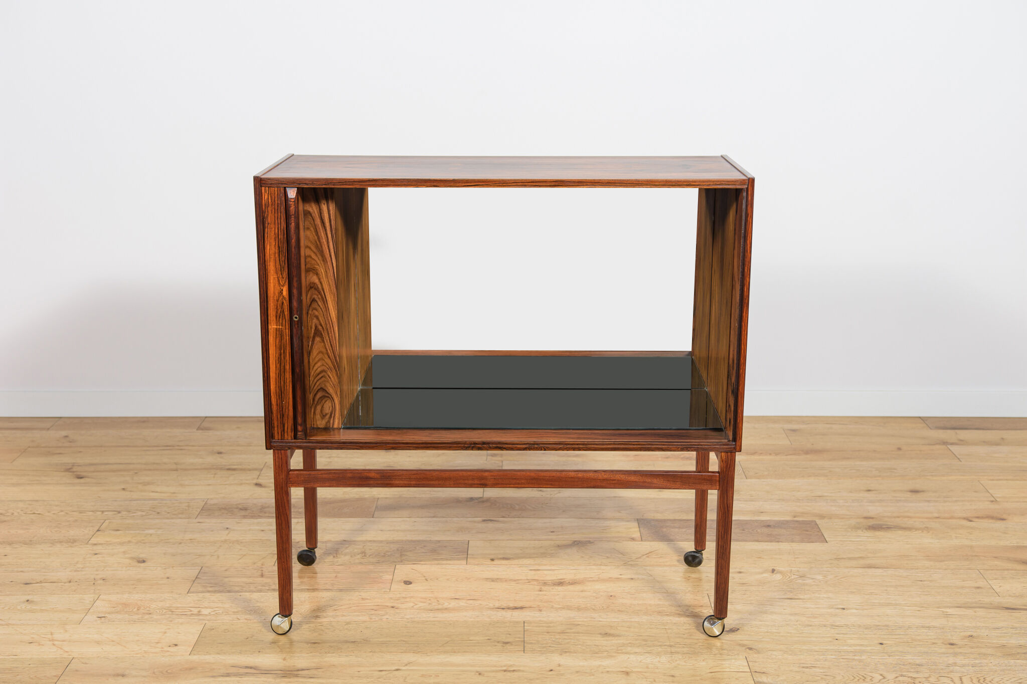 Mid-century rosewood bar with roller doors, Denmark, 1960s