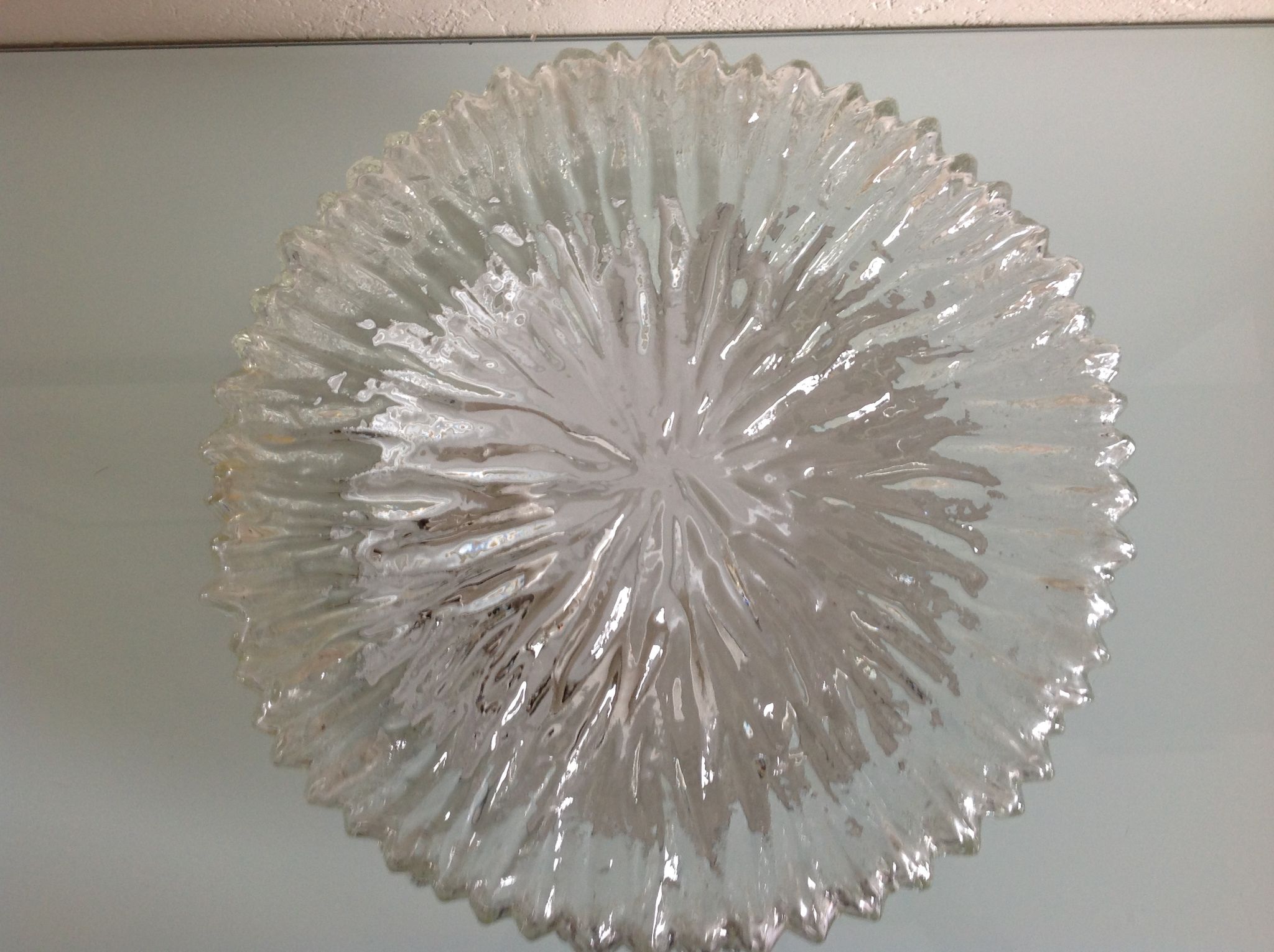 Round ice glass ceiling lamp, vintage 60s-70s