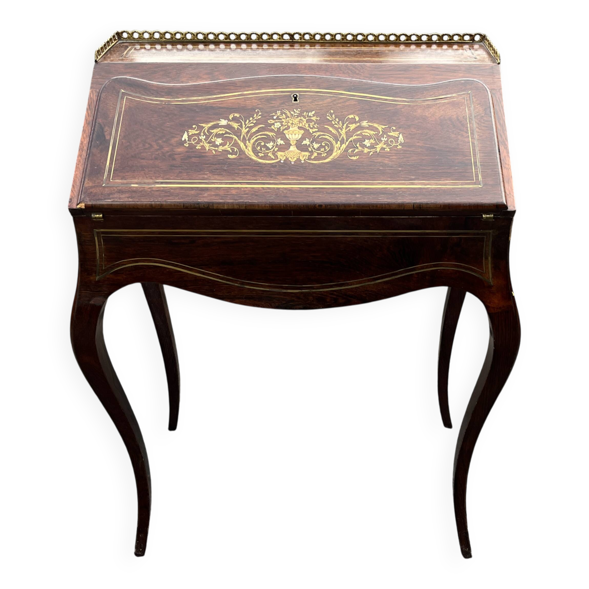 Napoleon III secretary desk in rosewood and brass marquetry