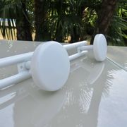 White lacquered metal wall coat rack, 3 hooks, 80s