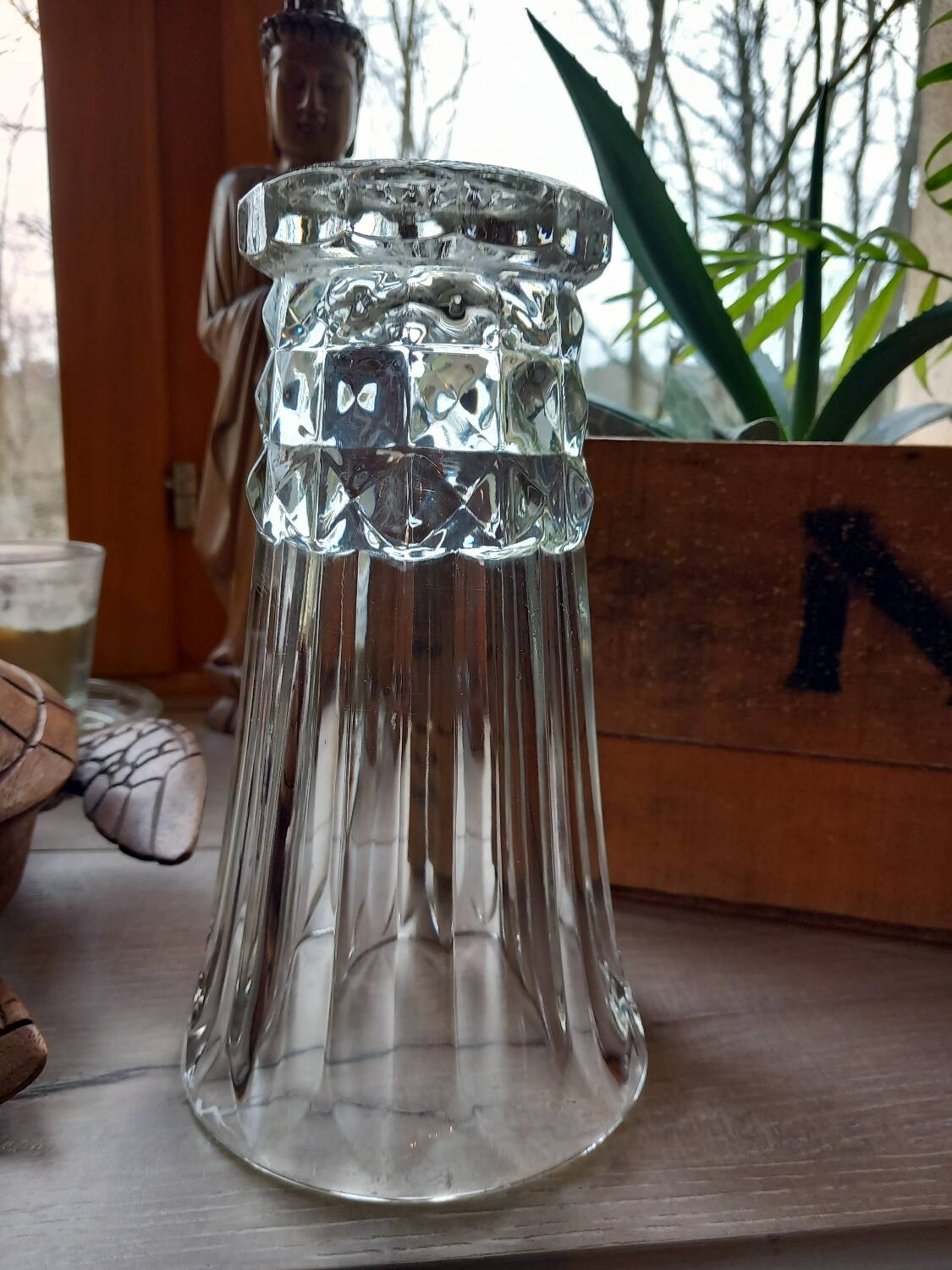 Clear cut glass vase