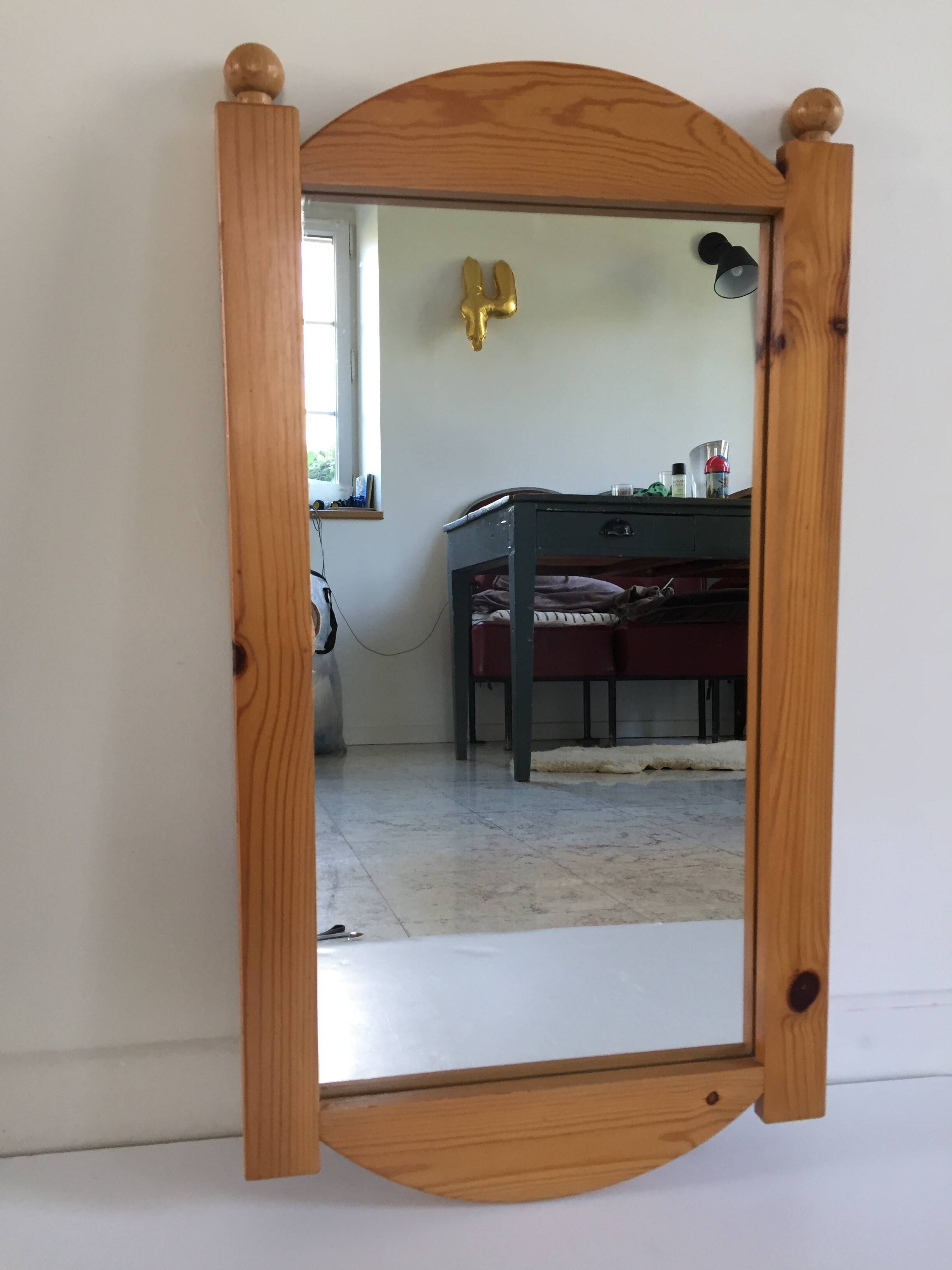 Miroir mural pin massif vintage