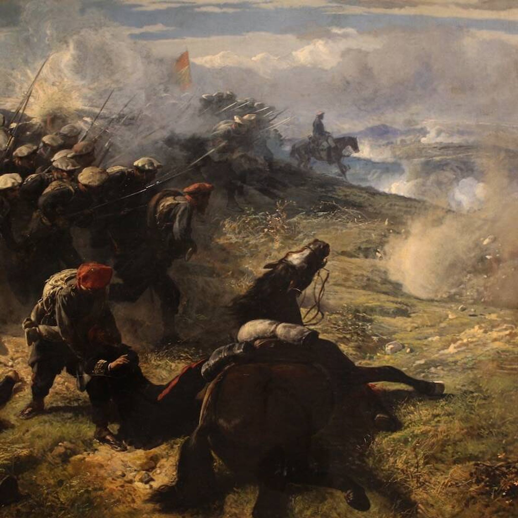Great battle of the 19th century, painting signed H.P.